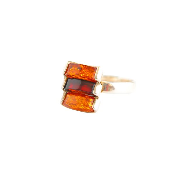 Amber Ring 925 Sterling Silver Cherry Cognac Stacked Style - Picture 3 of 6